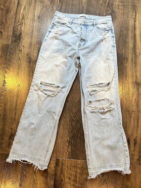 GUC Women's Vervet Jeans Wide Leg Distressed Baggy High Rise Light Wash Denim 30